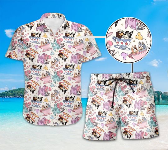 BlueyDad Summer Hawaiian Shirt | Bandit Heeler Chilli Heeler Hawaiian Shirt