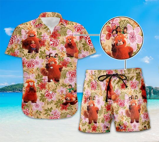 Turning Red Hawaiian Shirt And Shorts | Turning Red Meilin Lee Summer Hawaiian