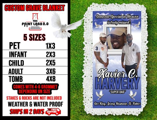 Custom Grave Blanket | Memorial Grave Blanket | Grave Marker
