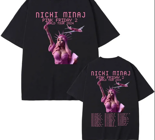 Rapper Nicki Minaj Pink Friday 2 2024 World Tour Graphic Print T-shirt