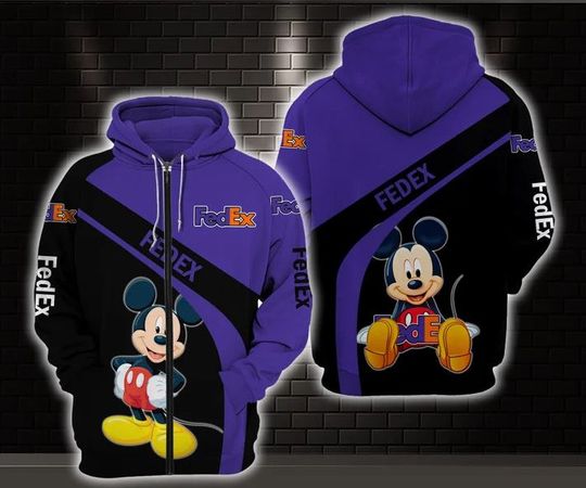 Disney Mickey Mouse FedEx Hoodie, FedEx Ground 3D Printed Zip Hoodie