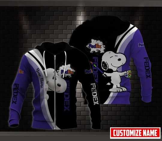 Personalized Snoopy FedEx Hoodie, FedEx Ground 3D Printed Zip Hoodie