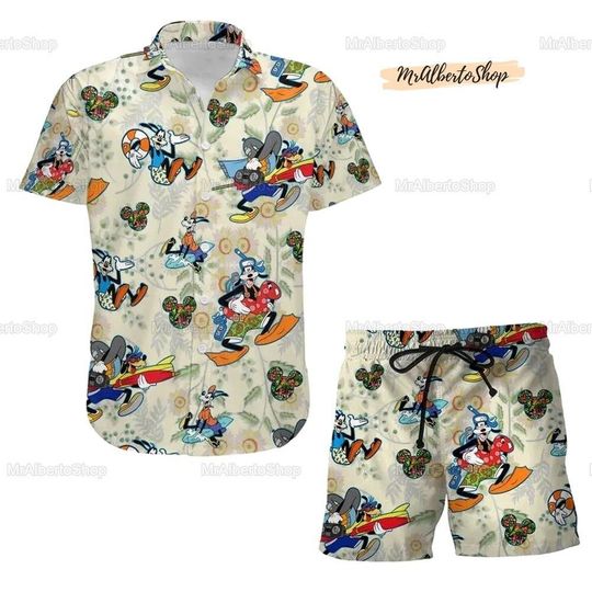 Goofy Dog Hawaiian Shirt, Goofy Swim Beach Shorts