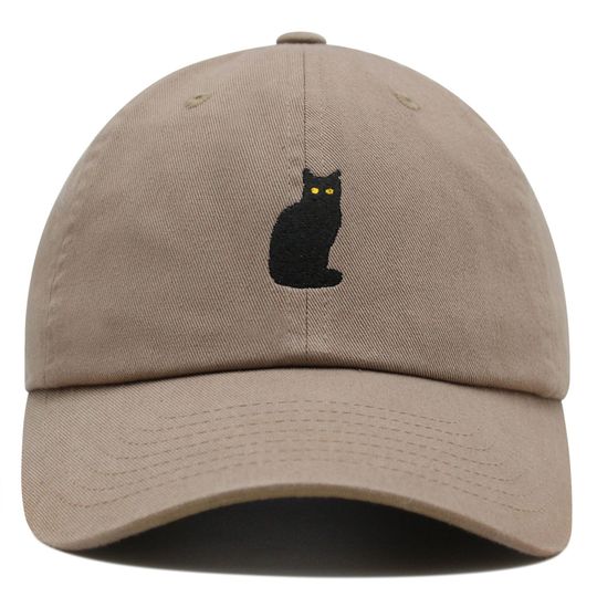 Sitted Black Cat Premium Dad Hat Embroidered Baseball Cap Cute Kitty