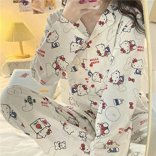Cartoon Kawaii Sanrio Hello Kitty Pajama Sets