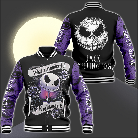 Personalized Jack Skellington Disney Halloween Baseball Jacket, Cartoon Jacket