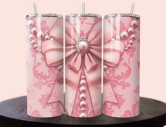 Pink Bows Vintage 20oz Tumbler with Lid and Straw