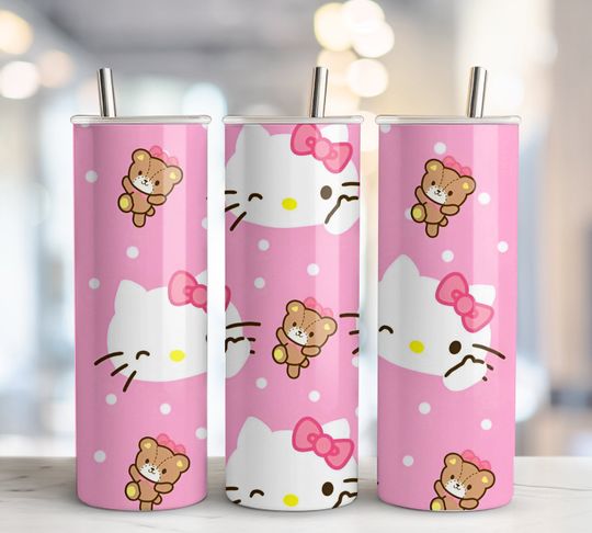 20oz Hello Cat 20oz Tumbler with Lid and Straw