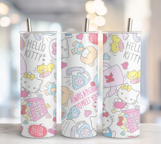 20oz Hello Cat Tumbler 20oz Tumbler with Lid and Straw
