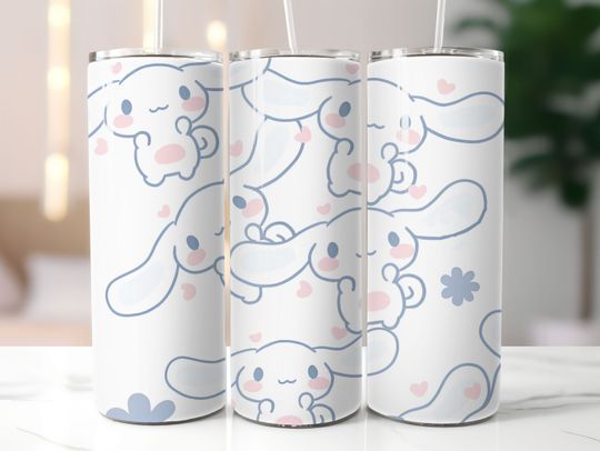 20oz Blue Bunny Tumbler 20oz Tumbler with Lid and Straw