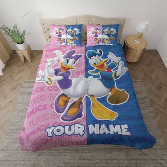 Personalized Cute Daisy And Donald Disney Bedding Set, Cartoon Bedding