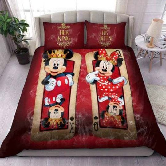 Mickey And Minnie King And Queen Disney Bedding Set, Cartoon Bedding
