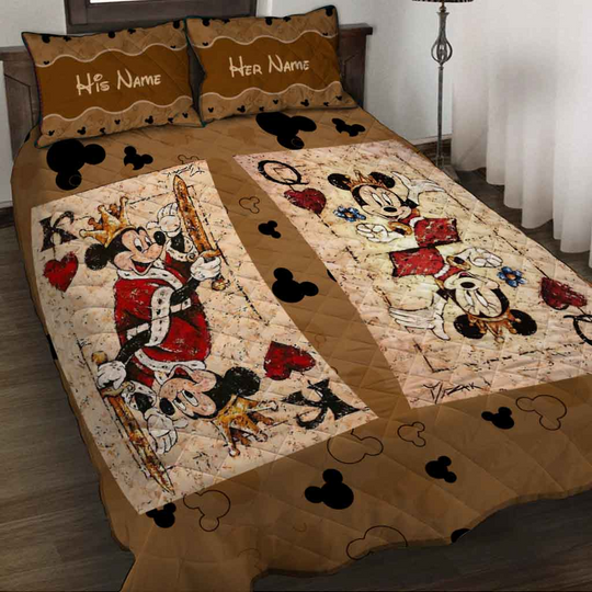 Personalized Her King And His Queen Mickey And Minnie Disney Bedding Set, Cartoon Bedding