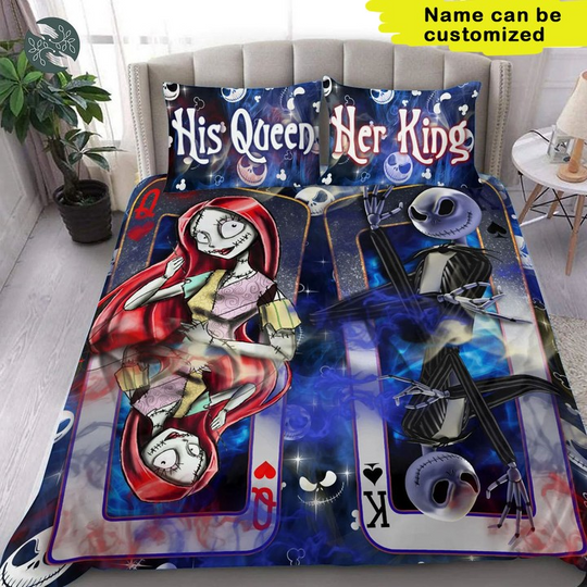 Personalized Sally And Jack Skellington His Queen Her King Disney Bedding Set, Cartoon Bedding