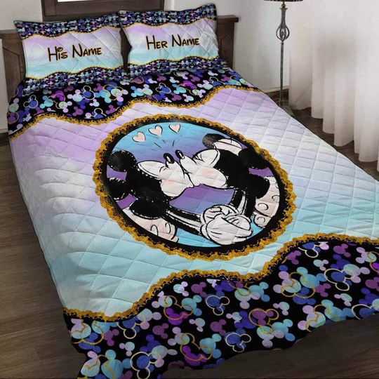 Personalized I Love You Forever And Always Mickey And Minnie Disney Bedding Set, Cartoon Bedding