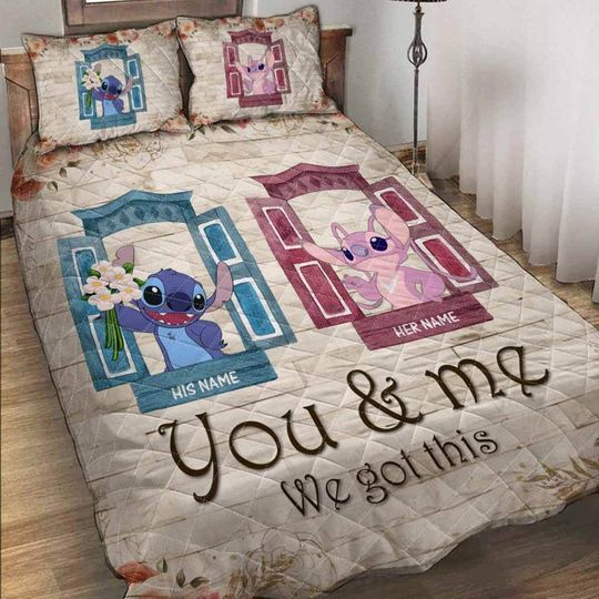 Personalized Stitch And Angel Disney Bedding Set, Cartoon Bedding
