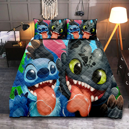 Stitch And Toothless Disney Bedding Set, Cartoon Bedding
