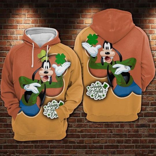 Happy Saint Patrick's Day Irish Goofy Dog Shamrock Hoodie 3D Printed