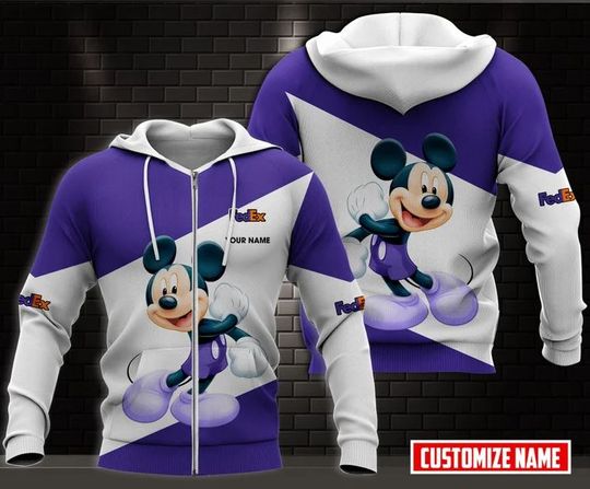 Personalized Disney Mickey Mouse FedEx Hoodie, FedEx Ground 3D Printed Zip Hoodie