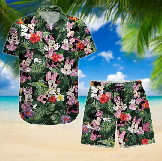 Minnie Mouse Disney Hawaiian Shirt And Shorts, Disney Aloha Set