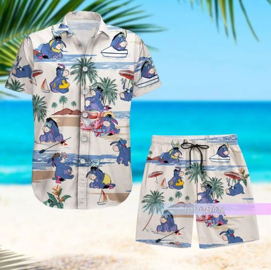 Winnie The Pooh Eeyore Disney Hawaiian Shirt And Shorts, Disney Aloha Set