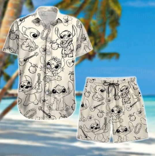 Stitch Disney Hawaiian Shirt And Shorts, Disney Aloha Set
