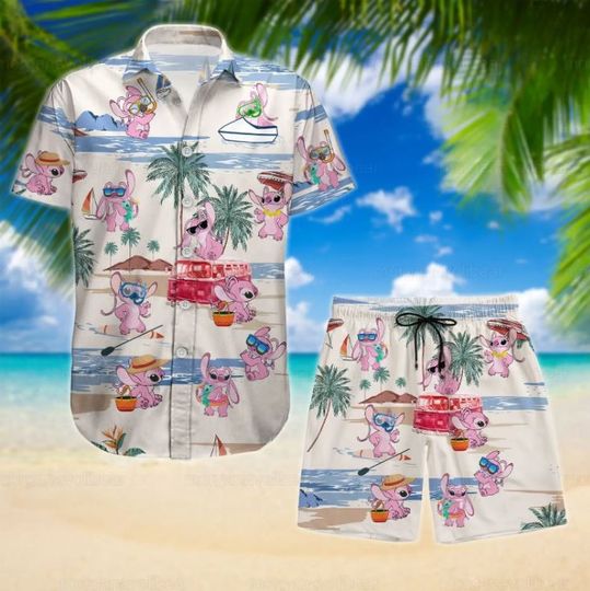 Angel Disney Hawaiian Shirt And Shorts, Disney Aloha Set
