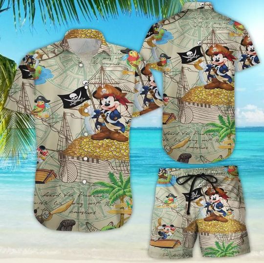 Mickey Mouse Pirate Disney Hawaiian Shirt And Shorts, Disney Aloha Set