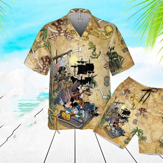 Mickey And Friends Pirates Disney Hawaiian Shirt And Shorts, Disney Aloha Set