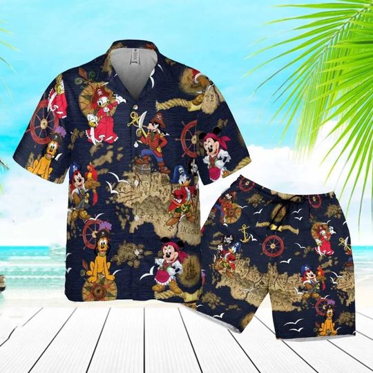 Mickey And Friends Pirates Disney Hawaiian Shirt And Shorts, Disney Aloha Set