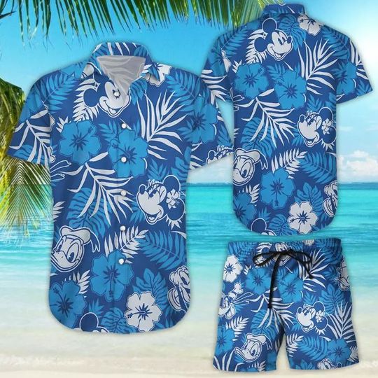 Mickey And Minnie Disney Hawaiian Shirt And Shorts, Disney Aloha Set