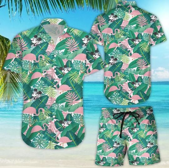 Flamingo Mickey Mouse Disney Hawaiian Shirt And Shorts, Disney Aloha Set