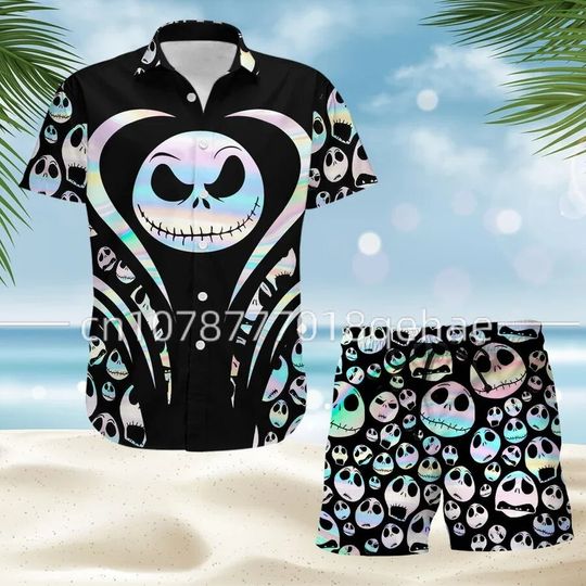Jack Skellington Hawaiian Shirt Shorts Set Disney  Beach Shirt