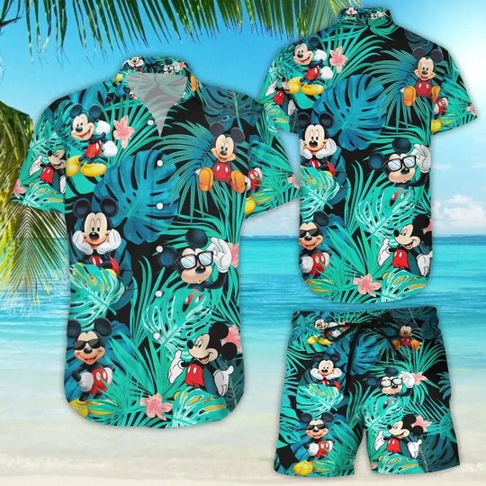 Mickey Hawaiian Shirt Shorts Set Men's Women's Summer Beach Vacation