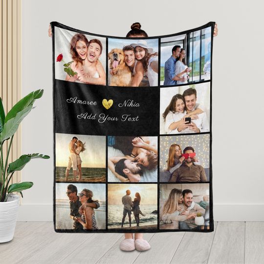 Personalized Flannel Throw Blankets for Adult Kid, Custom Blanket with Photos TextGift