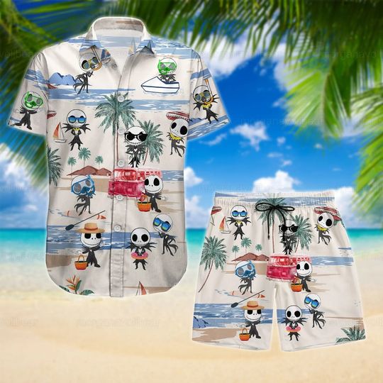 Jack Skellington Sweet Summer Vacation Hawaiian Shirt and Shorts
