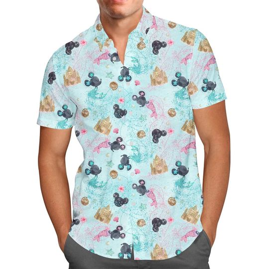Watercolor Minnie Mermaids Hawaiian Shirt Disney Casual Beach Shirt