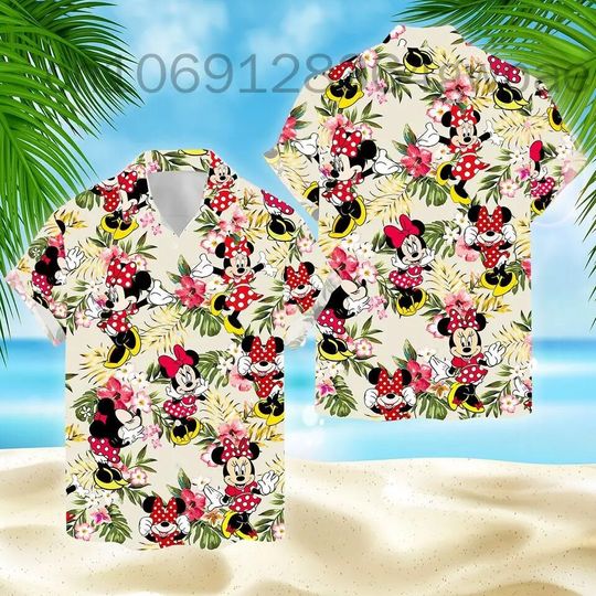 Disney Minnie Hawaiian Shirt Beach Shirt Disney Casual Party Button Up Hawaiian