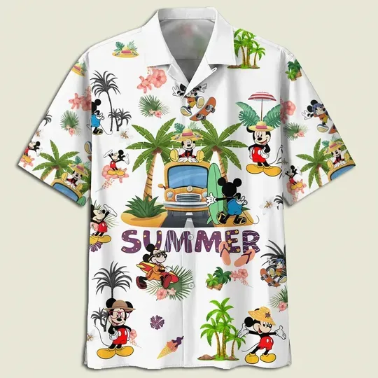 Mickey Tropical Floral Hawaiian Shirts Disney Minnie Mouse Beach Hawaiian