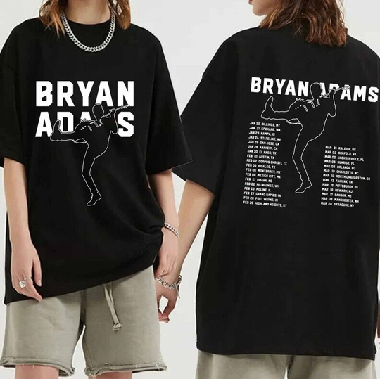 Bryan Adams Tour 2024 Black T-Shirt Cotton Crew Neck Gift Fans