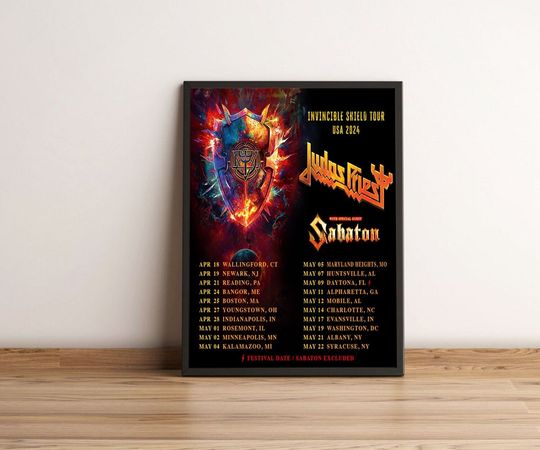 Judas Priest Invincible Shield Tour USA 2024 Tour Poster, Home Decor