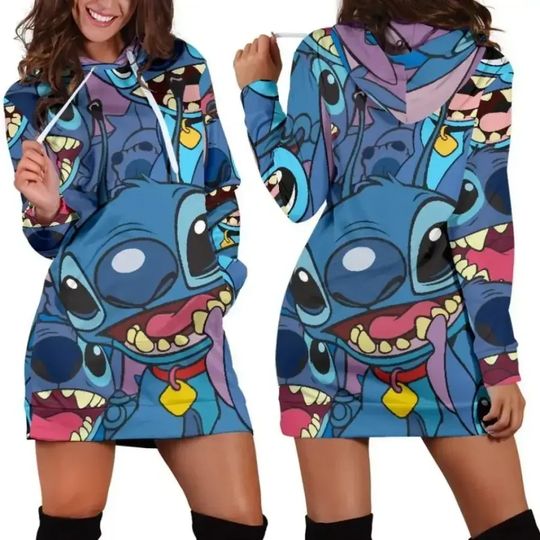2024 New Disney Stitch Hoodie Dress, Disney Dress Hoodie Dress