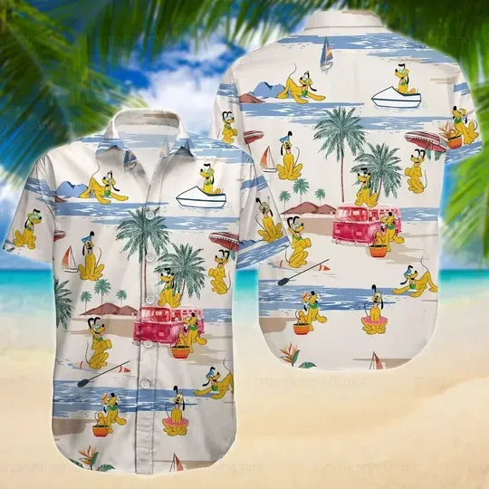 Disney Pluto Dog Hawaiian Shirts Disney Casual Beach Shirts