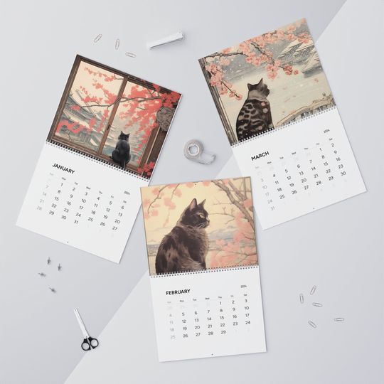 Sakura Cats 2024 Calendar, Anime Decor