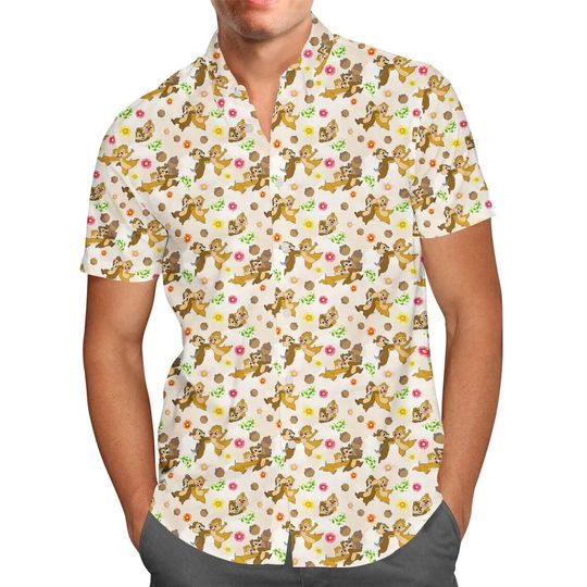 Chipmunks Chip Dale Brown Stripes Disney Hawaiian Shirt