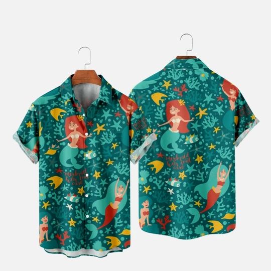 Summer Hawaiian Shirt, Mermaid Pattern Hawaiian Shirt