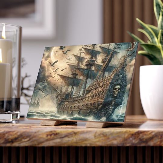 Pirate Ship in the Storm Ceramic Photos Tile, Home Decor