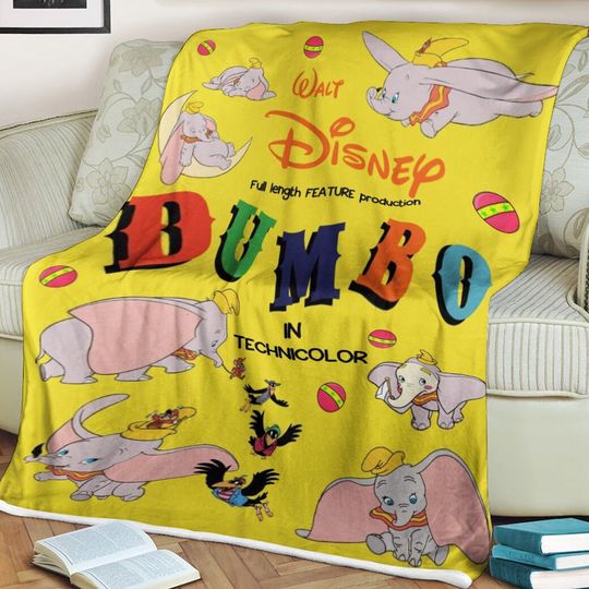 Flying Elephant Fleece Blanket, Animated Movie Blanket, Magic Kingdom Blanket