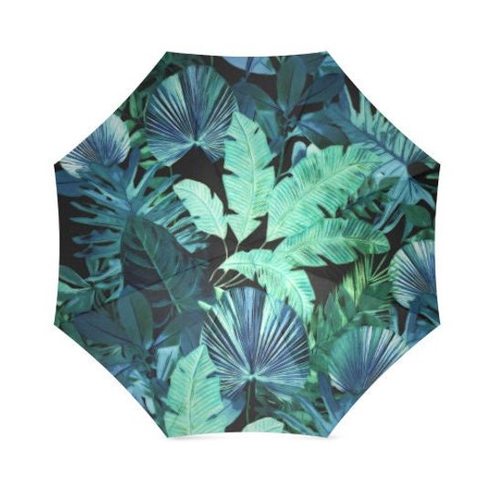 Tropical Leaf Dark Green Palm Tree Foldable Umbrella