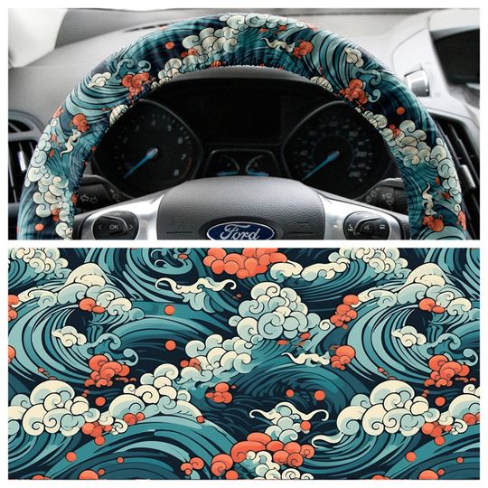 Great Wave Steering Wheel Cover, Japan Art Car Accessories